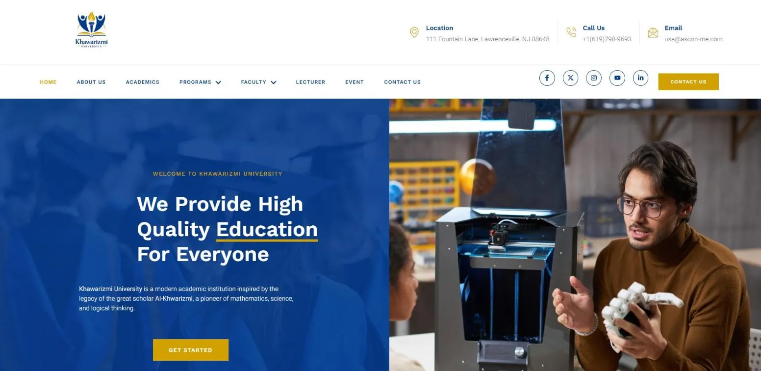 Khawarizmi University website on desktop