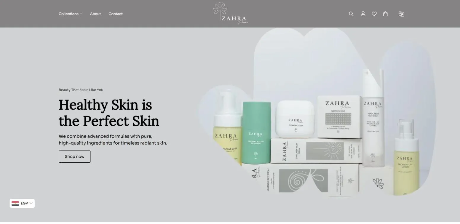 Zahra Pharma website on desktop