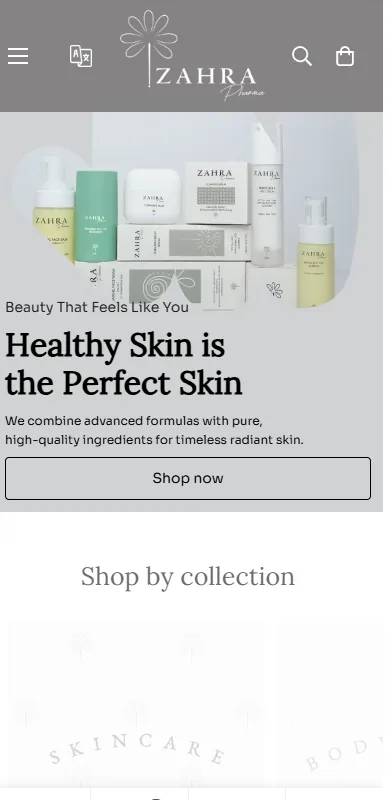Zahra Pharma website on a phone